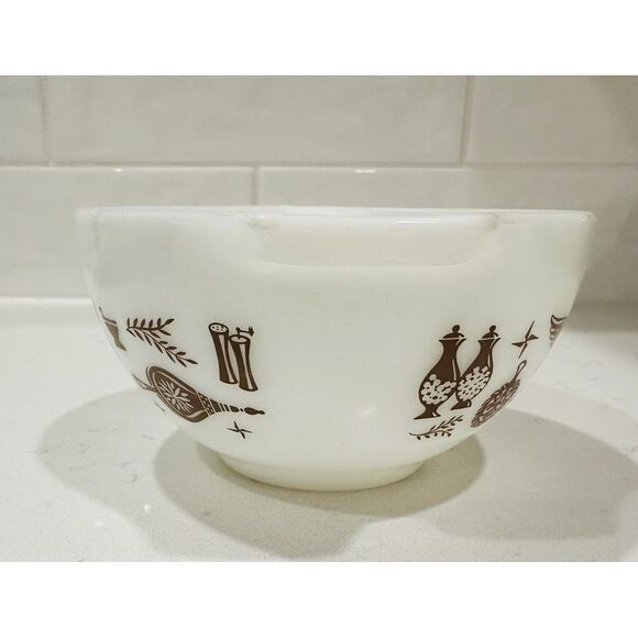 Vintage Pyrex Mixing Bowl Early American Cinderella #441 1-1/2 PT White Brown - Picture 5 of 8